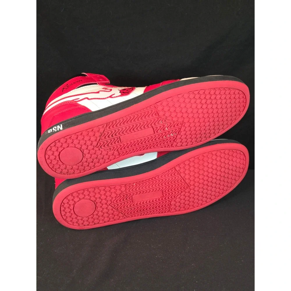 REASON Supply Co Mens Red White‎ High Top Skate Shoes Size 11 Skull Flame Logo
